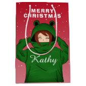 カエルパーカーの女の子 クリスマスイラスト ミディアムペーパーバッグ (正面)