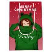カエルパーカーの女の子 クリスマスイラスト ミディアムペーパーバッグ (裏面)