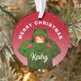 カエルパーカーの女の子 クリスマスデザイン オーナメント
