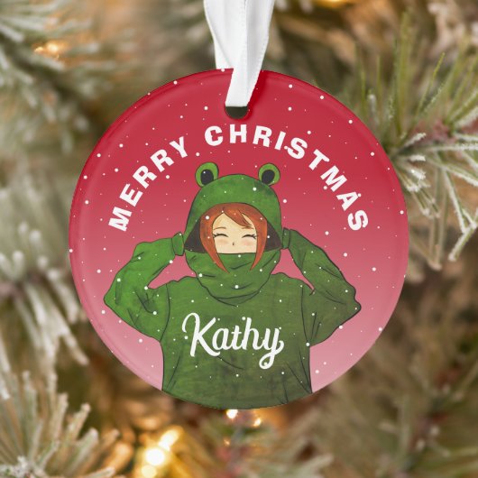 カエルパーカーの女の子 クリスマスデザイン オーナメント (ツリー)