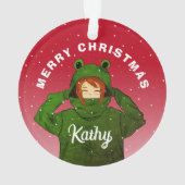 カエルパーカーの女の子 クリスマスデザイン オーナメント (裏面)