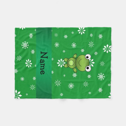 カエルパーソナライズされたの緑の雪の結晶の名前 フリースブランケット (正面(横))