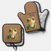 カエルパーソナライズされたキッチンギフト編集文字 鍋つかみ&鍋敷きセット (正面/裏面)