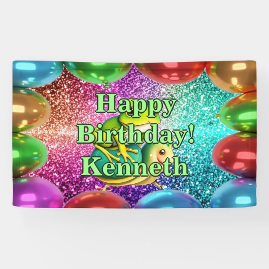カエルパーソナライズされたキャラクター誕生日バナー 横断幕 (横)