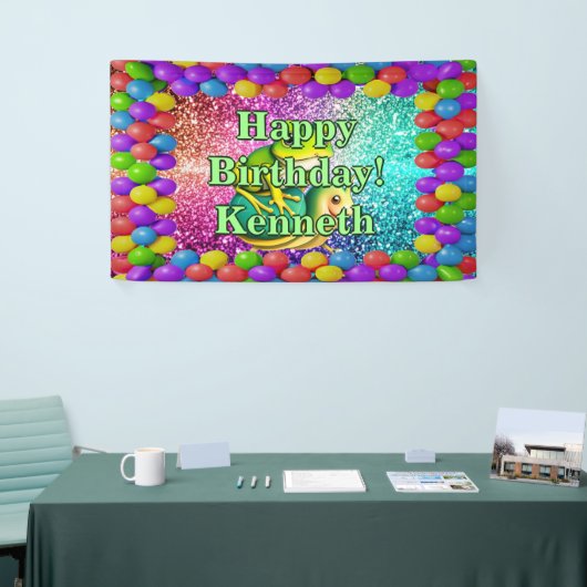 カエルパーソナライズされたキャラクター誕生日 横断幕 (トレードショー)