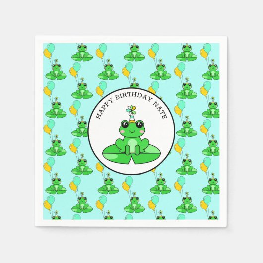 カエルパーソナライズされたハッピーバースデー スタンダードカクテルナプキン (正面)