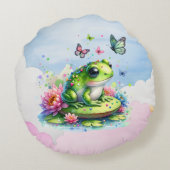 カエルパーソナライズされた、花と蝶ベビー ラウンドクッション (裏面)