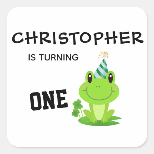 カエルパーティーファースト誕生日湿地グリーンフロギー スクエアシール (正面)
