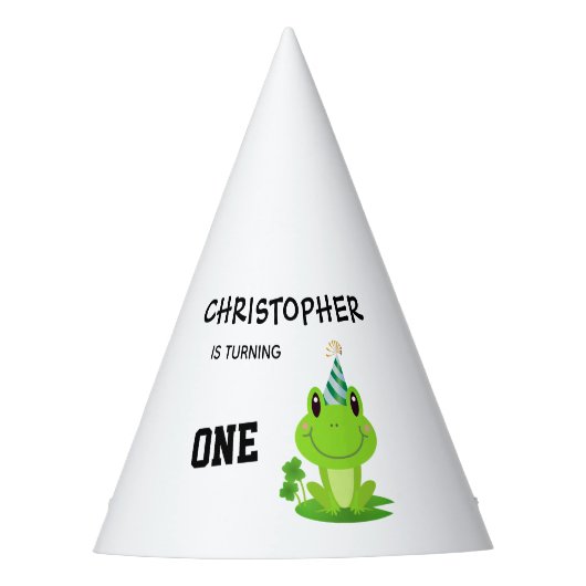 カエルパーティーファースト誕生日湿地グリーンフロギー パーティーハット (正面)