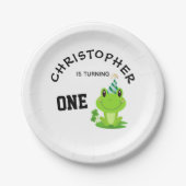カエルパーティーファースト誕生日湿地グリーンフロギー ペーパープレート (正面)