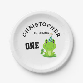 カエルパーティーファースト誕生日湿地グリーンフロギー ペーパープレート