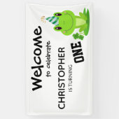 カエルパーティーファースト誕生日湿地グリーンフロギー 横断幕 (縦)