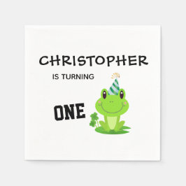 カエルパーティー最初の誕生日沼グリーンフロギーテープ スタンダードカクテルナプキン