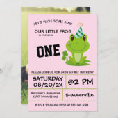 カエルパーティー1stバースデーピンク 招待状 (正面/裏面)