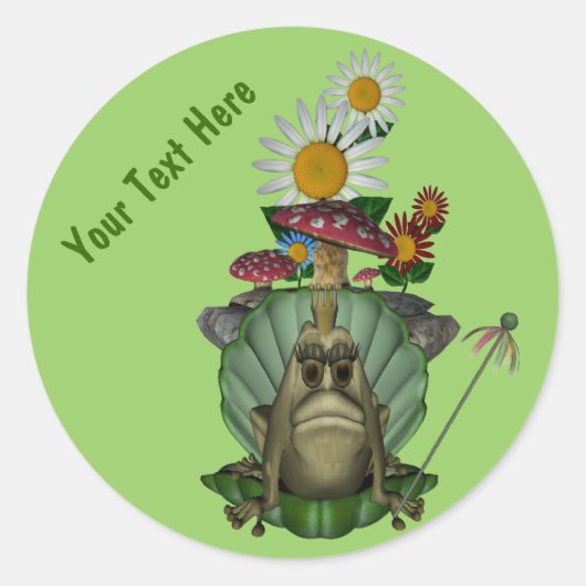 カエルプリンセスオン玉座かわいいステッカー ラウンドシール (正面)