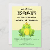 カエルベビー1stバースデーグリーンパーソナライズされた紙吹雪 招待状 (正面)