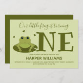 カエル一匹の緑の動物を最初に誕生日 招待状 (正面/裏面)