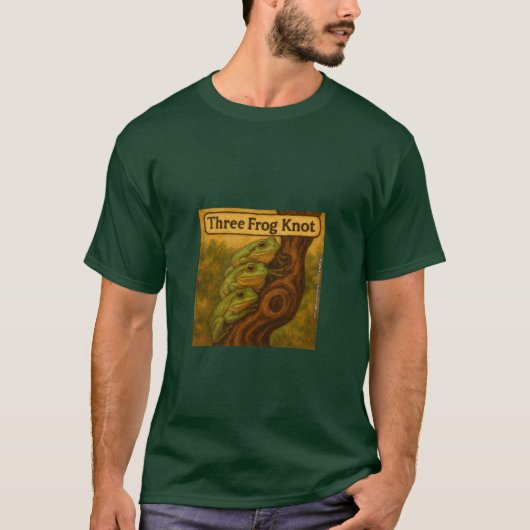 カエル三匹の結び目 - 奇想天外な両生類の言葉遊びアート Tシャツ (正面)