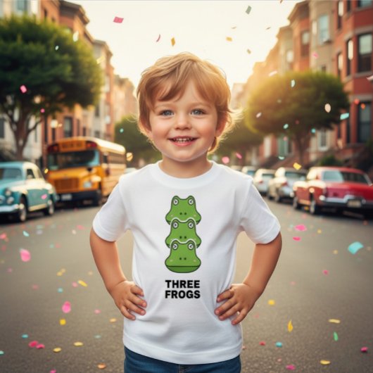 カエル三匹積み重ね かわいい子供Tシャツ ベビーTシャツ