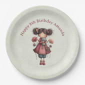 カエル人形を持つ女の子 かわいいファンタジーな誕生日 ペーパープレート (正面)