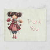 カエル人形を持つ少女 かわいいファンタジックなサンキュー ポストカード (正面)