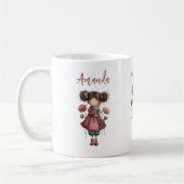 カエル人形を持つ少女 かわいいファンタジー コーヒーマグカップ (左)