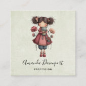 カエル人形を持つ少女 かわいいファンタジー スクエア名刺 (正面)
