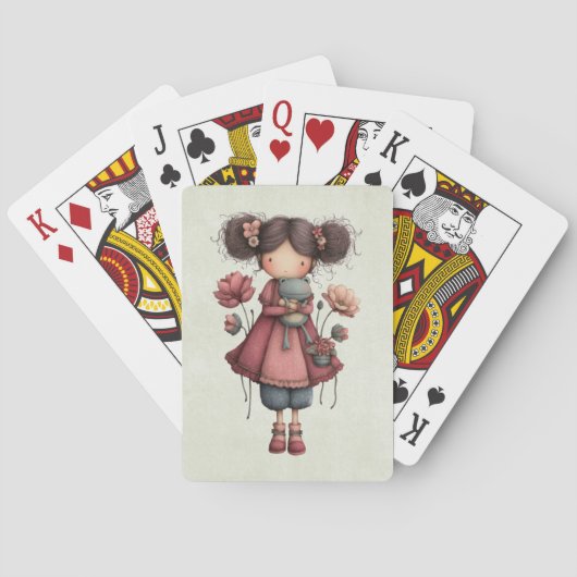 カエル人形を持つ少女 かわいいファンタジー トランプ (裏面)