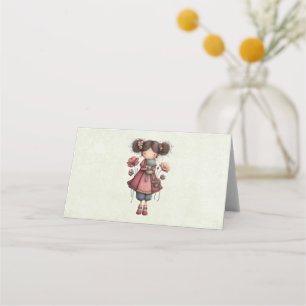 カエル人形を持つ少女 かわいいファンタジー プレイスカード