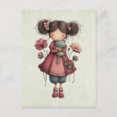 カエル人形を持つ少女 かわいいファンタジー ポストカード (正面)