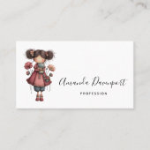 カエル人形を持つ少女 かわいいファンタジー 名刺 (正面)