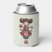 カエル人形を持つ少女 かわいいファンタジー 缶クーラー (缶裏面)