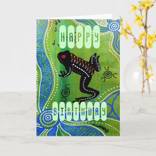 カエル夢誕生日カード カード (黄色い花)