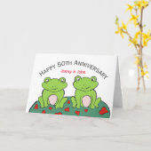 カエル夫婦50結婚th golden anniversary card カード (黄色い花)