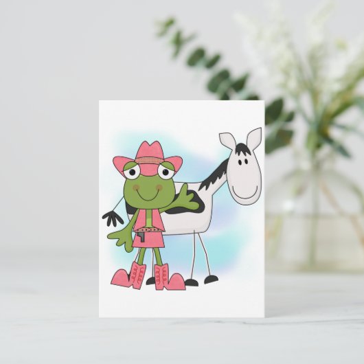 カエル女性のカーボーイTシャツ&ギフト ポストカード (スタンド正面)