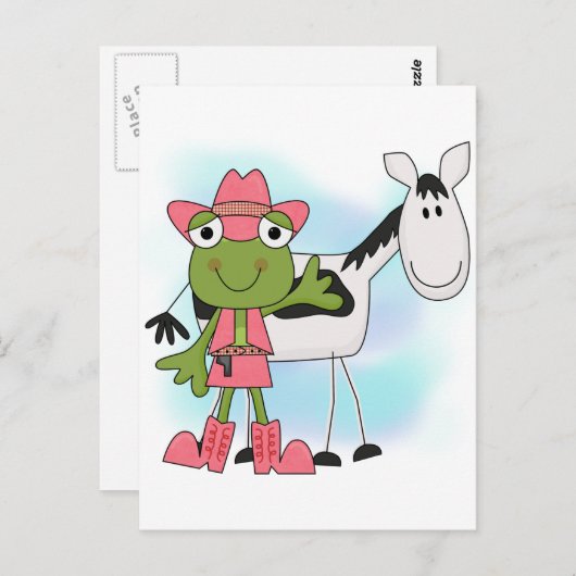 カエル女性のカーボーイTシャツ&ギフト ポストカード (正面/裏面)