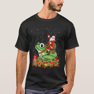 カエル好きのためのクリスマスギフト サンタが乗ったカエル Tシャツ