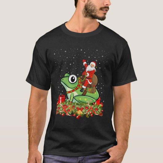 カエル好きのためのクリスマスギフト サンタが乗ったカエル Tシャツ (正面)