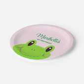 カエル子供の誕生日パーティーかわいいピンク ペーパープレート (アングル)