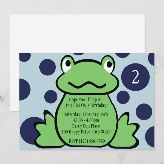 カエル子供の誕生日 招待状 (正面/裏面)