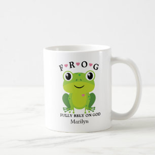 カエル完全に神に頼るピンクのハートコーヒーマグ コーヒーマグカップ