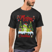 カエル恋人クリスマス照明サンタハットフロッグクリスマス Tシャツ (正面)
