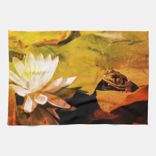 カエル感嘆スイレン抽象芸術 動揺して キッチンタオル (横)