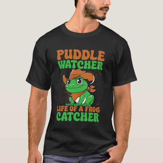 カエル捕り 水たまり観察員 カエルの生活 Tシャツ (正面)