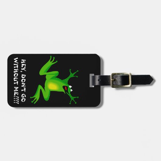 カエル旅行ラベル。フロッおもしろいグブラックグリーン男らし ラゲッジタグ (正面横)