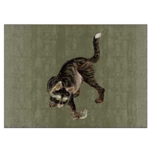 カエル日本のを捕まえる猫 カッティングボード (正面)