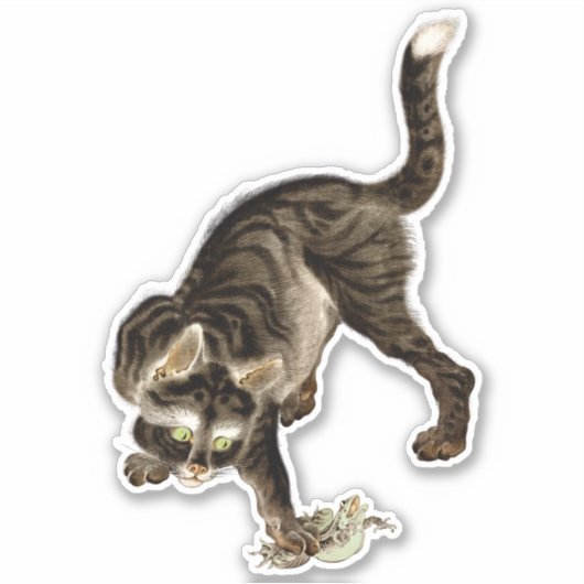 カエル日本のを捕まえる猫 シール (正面)