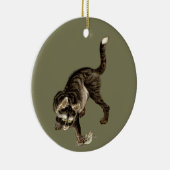 カエル日本のを捕まえる猫 セラミックオーナメント (右)