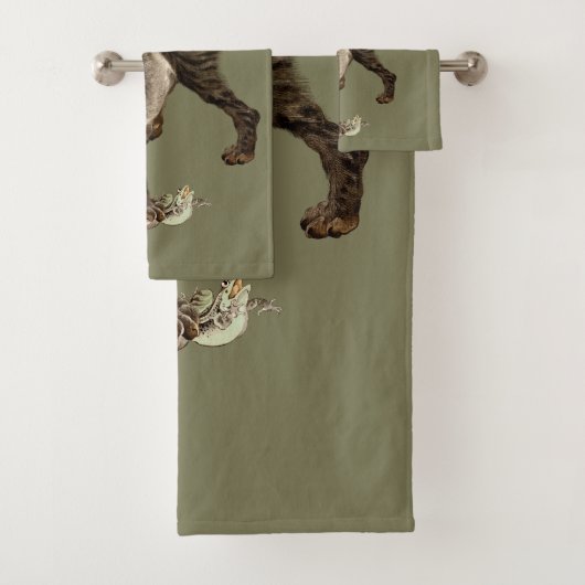 カエル日本のを捕まえる猫 バスタオルセット (インサイチュ)