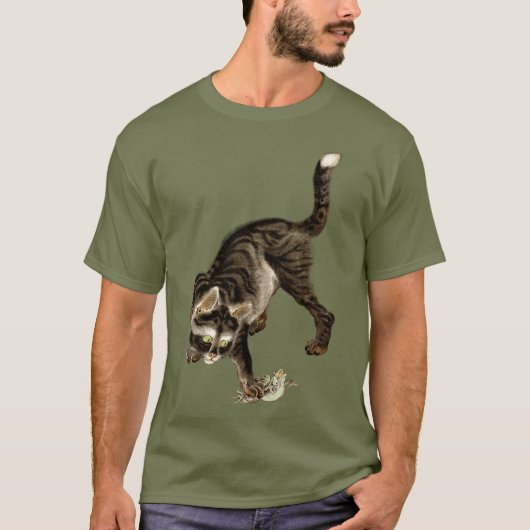 カエル日本のを捕まえる猫 Tシャツ (正面)